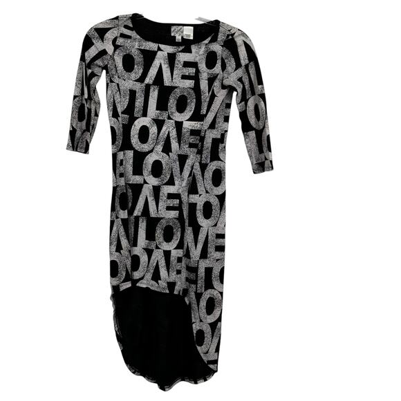 D-Signed LOVE Graffiti Tunic Dress Hi Low SZ L Black Casual Streetwear Lagenlook - Picture 1 of 8